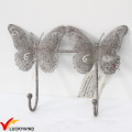 Triple blanco antiguo metal mariposa ganchos para la pared